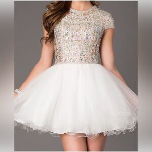 Terani Couture Gold and White Prom Dress